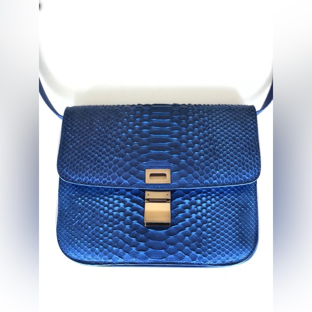 Celine Python Royal Blue Box Ghw Medium Flap Hand… - image 7